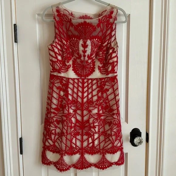 Anthropologie | Geisha Designs | Sugared Ruby Red Lace Dress | Size 6 - Picture 4 of 17